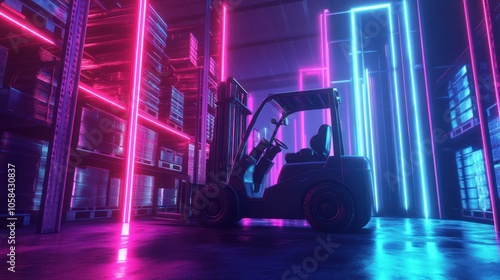 Forklift in Neon Warehouse