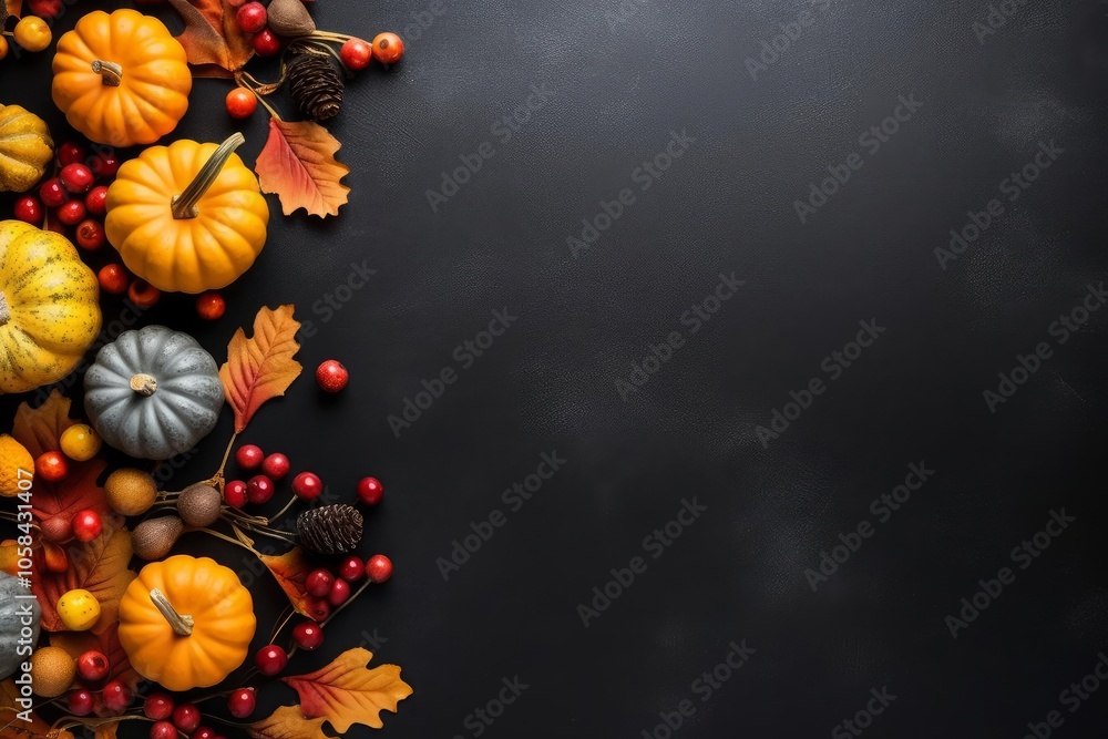 Fall Scene, Pumpkins and Leaves on Black Background
Fall Scene, Pumpkins and Leaves on Black Background