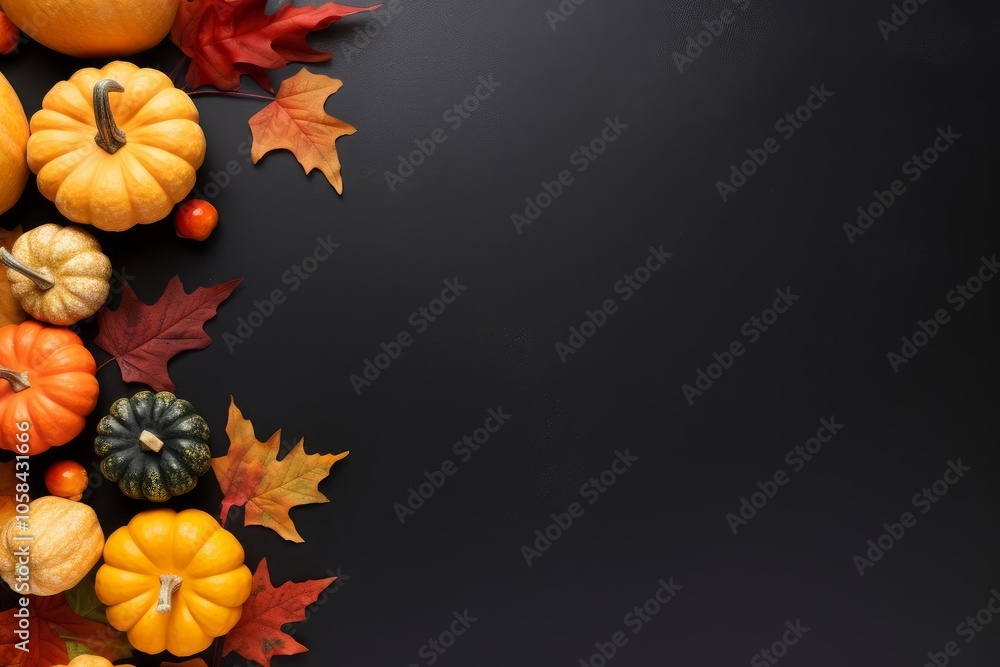 Fall Scene, Pumpkins and Leaves on Black Background
Fall Scene, Pumpkins and Leaves on Black Background