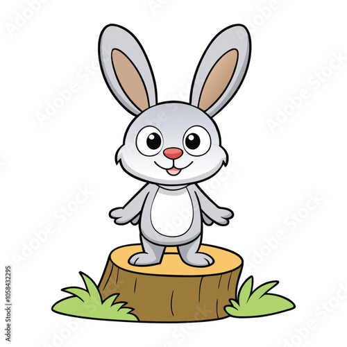 cute bunny standing on tree stump vector image