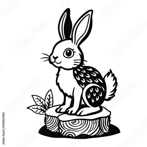 cute bunny standing on tree stump vector image