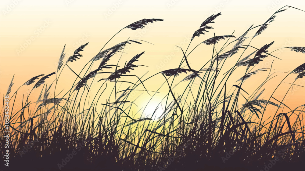 Obraz premium A silhouette of tall grass against the sunset. silhouette illustration