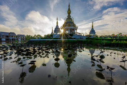 The background of an important tourist attraction in Khon Kaen Province (Wat Thung Setthi) is a large pagoda in the middle of a swamp, tourists always come to see the beauty in Thailand photo