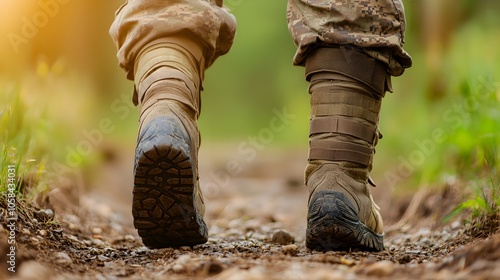 Soldier Assists Elderly Veteran on a Gentle Walk
