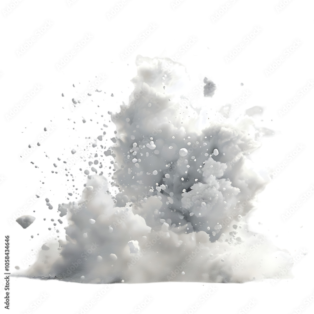 A large plume of white powder explodes upward against a black background. A large plume of white powder explodes upward against a black background.
