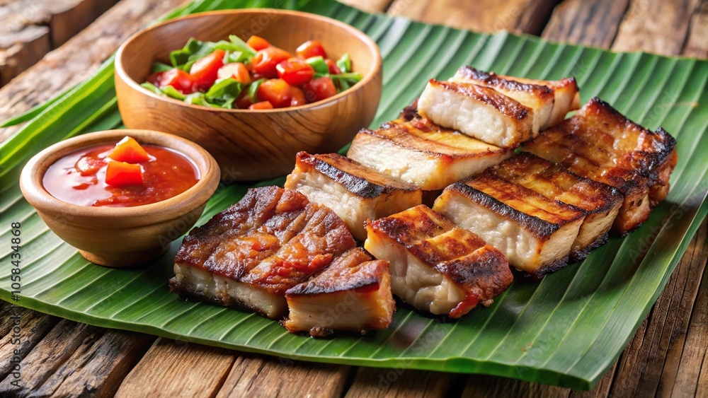 Grilled pork belly with tomato and vinegar dip Grilled pork belly with tomato and vinegar dip