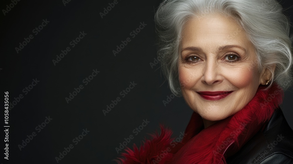 Beauty portrait of a smiling grandmother, radiating warmth and elegance in a formal style. This close-up beauty portrait emphasizes the charm and grace of her features with ample copy space. Beauty portrait of a smiling grandmother, radiating warmth and elegance in a formal style. This close-up beauty portrait emphasizes the charm and grace of her features with ample copy space.