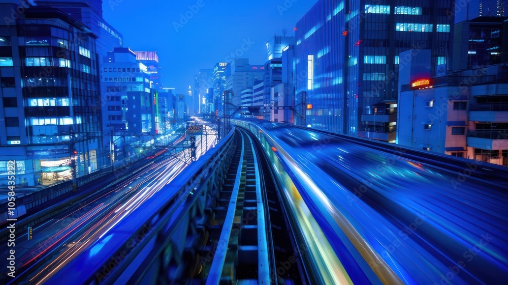 Naklejka premium Cityscape with a Train