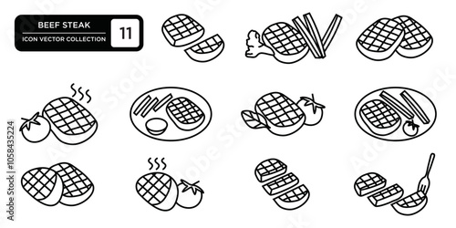 Beef steak icon collection, editable and resizable vector icon templates
