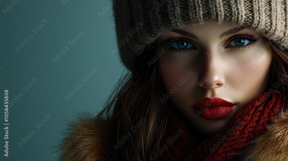 Winter fashion portrait capturing a woman in stylish winter attire. Emphasizing winter fashion, this vertical portrait highlights the essence of seasonal trends with ample copy space. Winter fashion portrait capturing a woman in stylish winter attire. Emphasizing winter fashion, this vertical portrait highlights the essence of seasonal trends with ample copy space.