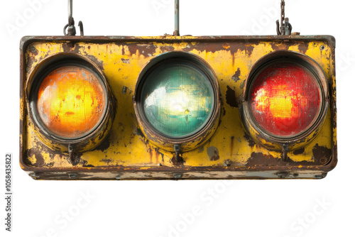 Vintage traffic signal illustration with red and green lights. photo