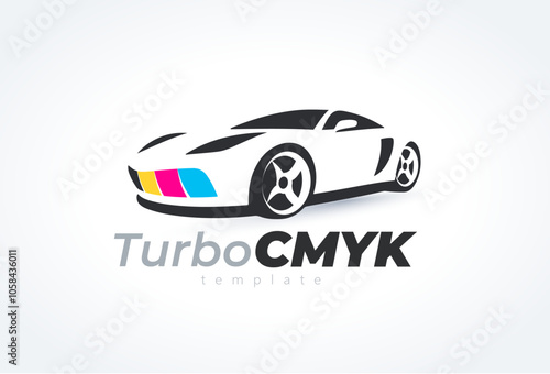 Logo Turbo CMYK Printing theme. Sports Car silhouette. Template design vector. White background.