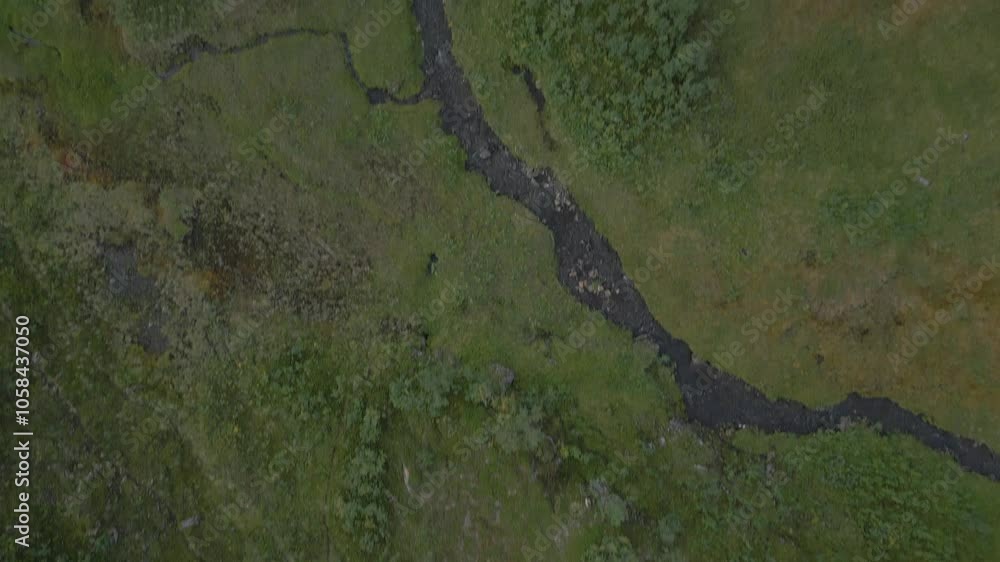 Winding stream through lush green landscape Winding stream through lush green landscape