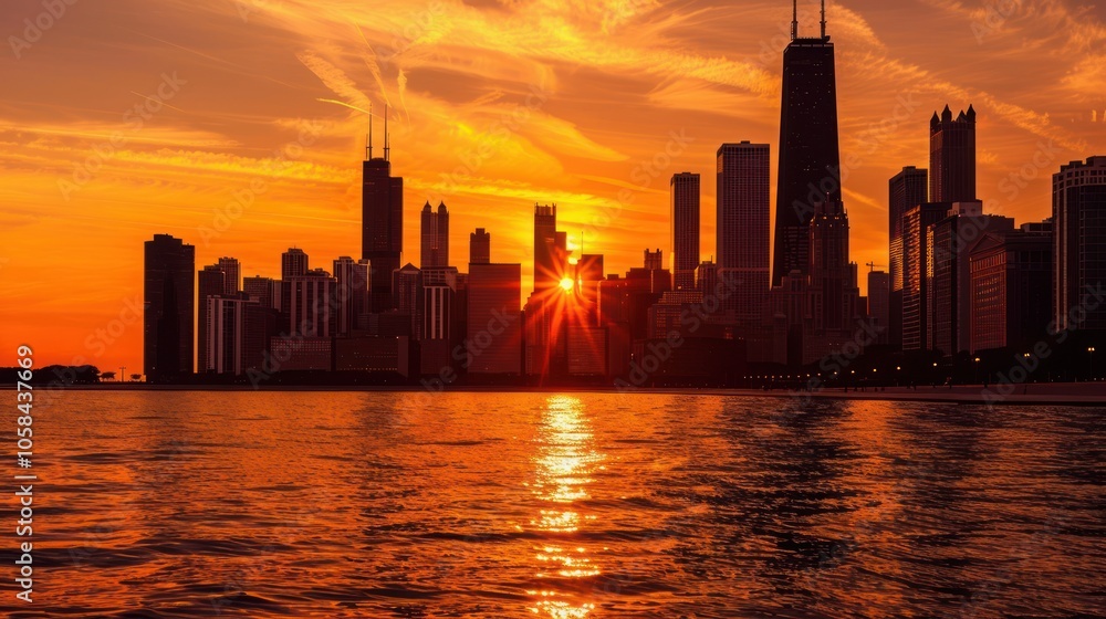 Chicago Skyline Sunset Chicago Skyline Sunset