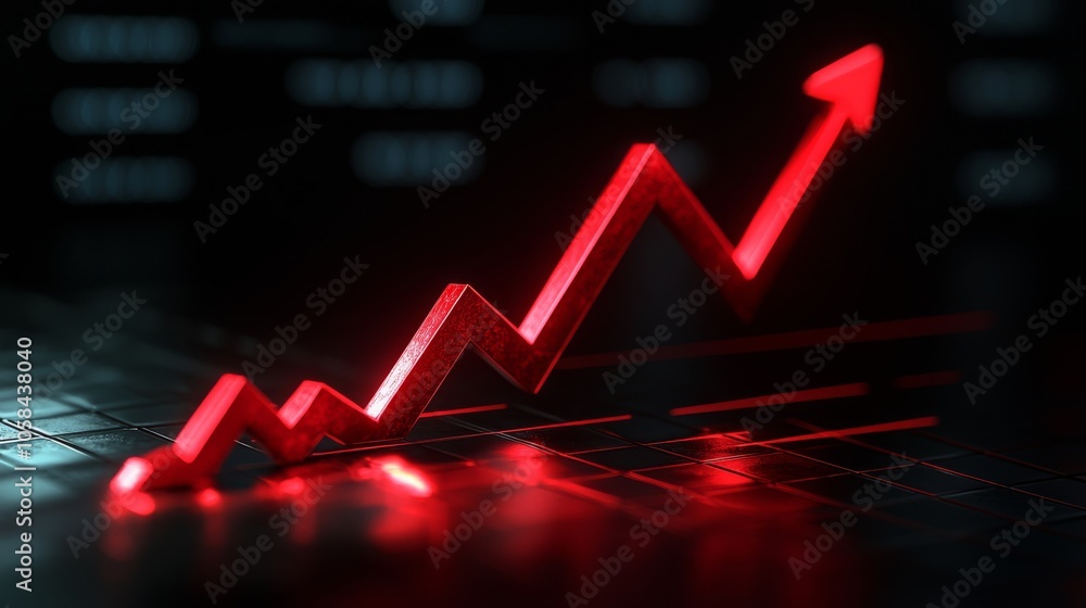 Red Arrow Rising on Digital Chart Background Red Arrow Rising on Digital Chart Background