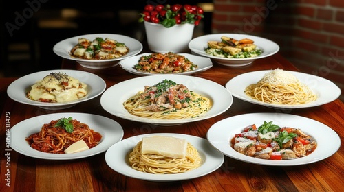 Variety of Delicious Pasta Dishes on Elegant Plates