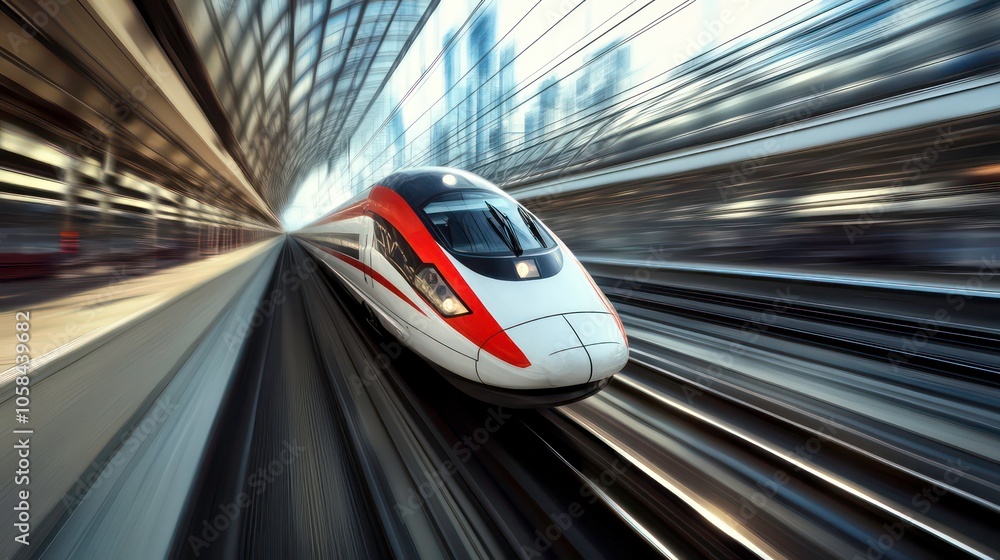 A high-speed train in motion, showcasing modern transportation technology. A high-speed train in motion, showcasing modern transportation technology.