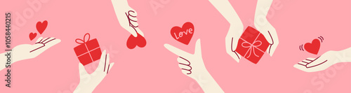 Hands giving a gift, illustration of love and gratitude