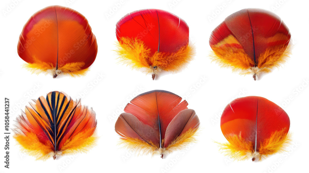 Obraz premium Vibrant Bird Feathers on a White Background Generative AI