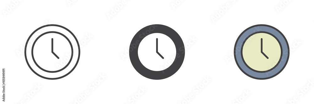 Round clock different style icon set Round clock different style icon set