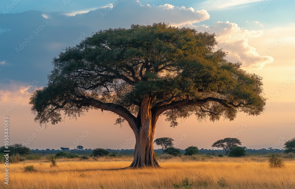 Sunset view of a solitary tree in a wildflower field.. Sunset view of a solitary tree in a wildflower field..