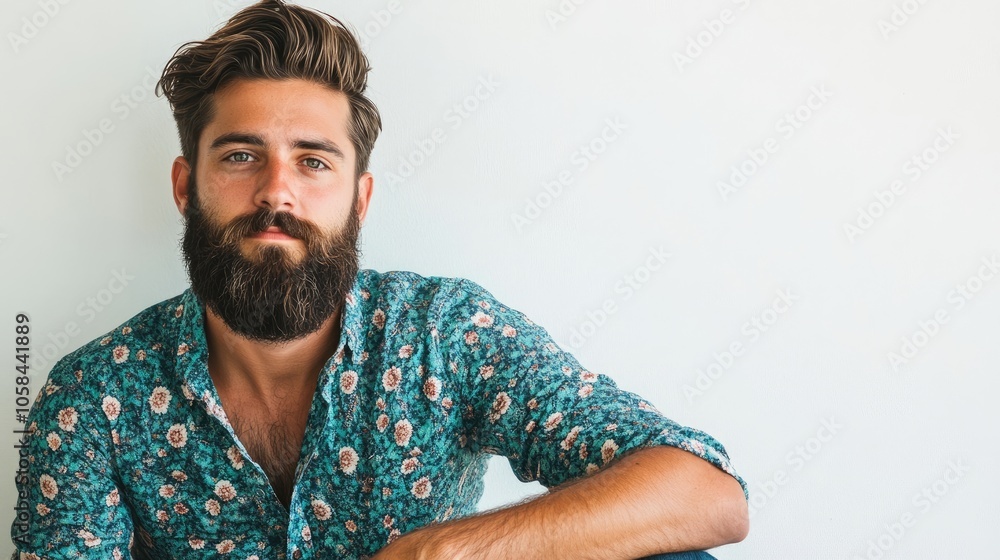 Stylish hipster man with a beard, dressed in a trendy shirt, captures attention in this image. The stylish hipster look offers a modern vibe with ample copy space for captions. Stylish hipster man with a beard, dressed in a trendy shirt, captures attention in this image. The stylish hipster look offers a modern vibe with ample copy space for captions.