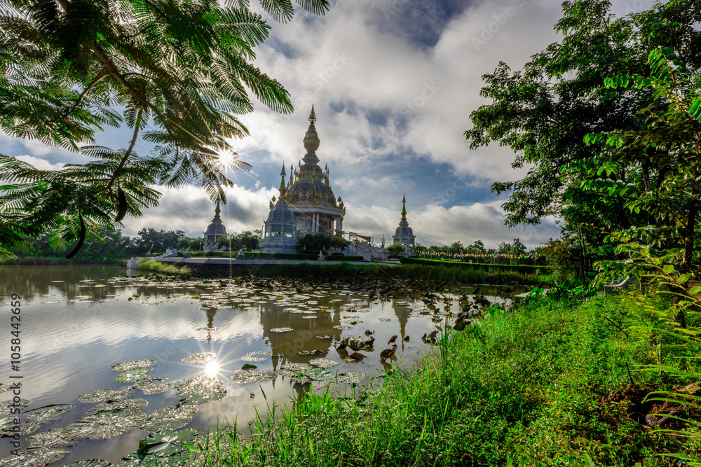 The background of an important tourist attraction in Khon Kaen Province (Wat Thung Setthi) is a large pagoda in the middle of a swamp, tourists always come to see the beauty in Thailand