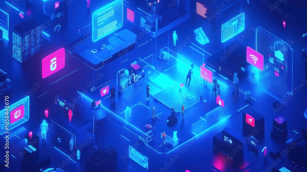 Cyberpunk Cityscape - Neon Lights and Digital Interfaces Cyberpunk Cityscape - Neon Lights and Digital Interfaces