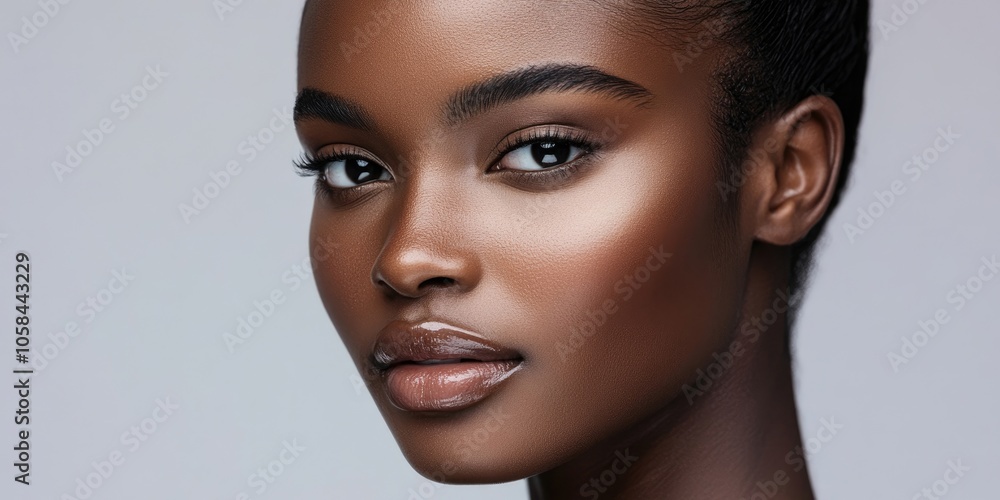 A beautiful female face featuring flawless, clear skin is showcased against a gray backdrop, highlighting the purity and brilliance of her complexion. A beautiful female face featuring flawless, clear skin is showcased against a gray backdrop, highlighting the purity and brilliance of her complexion.