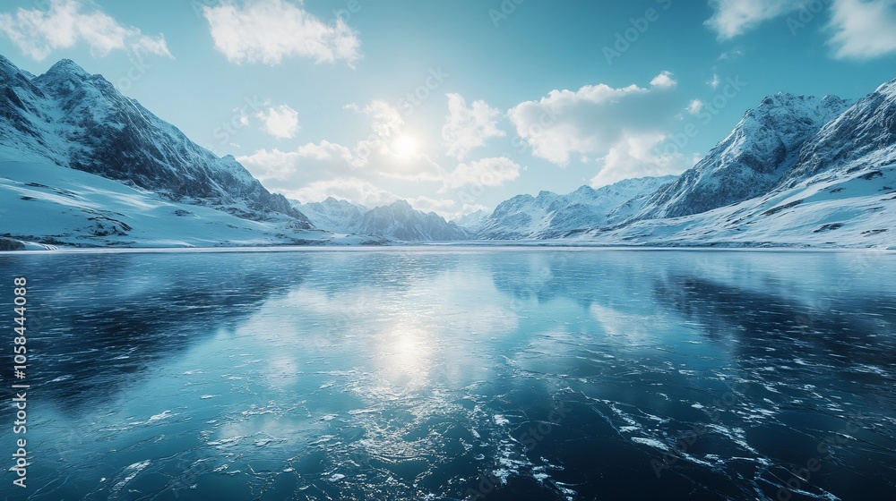 Fototapeta premium Kunlun Mountains in Snow, Scenic Self-Drive Journey through Winter Wonderland, Natural Beauty and Majestic Landscapes