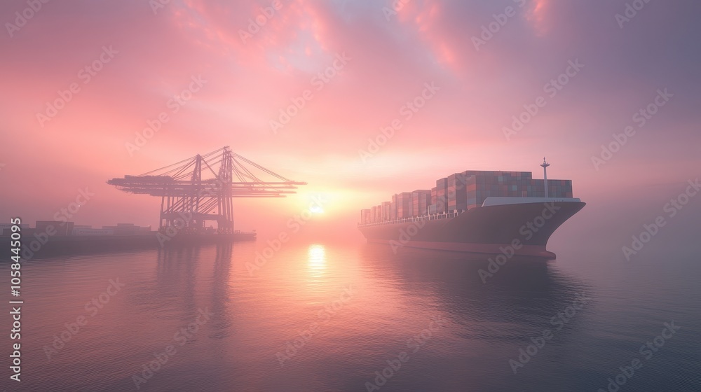 Obraz premium A large ship is sailing in the ocean with a beautiful sunset in the background