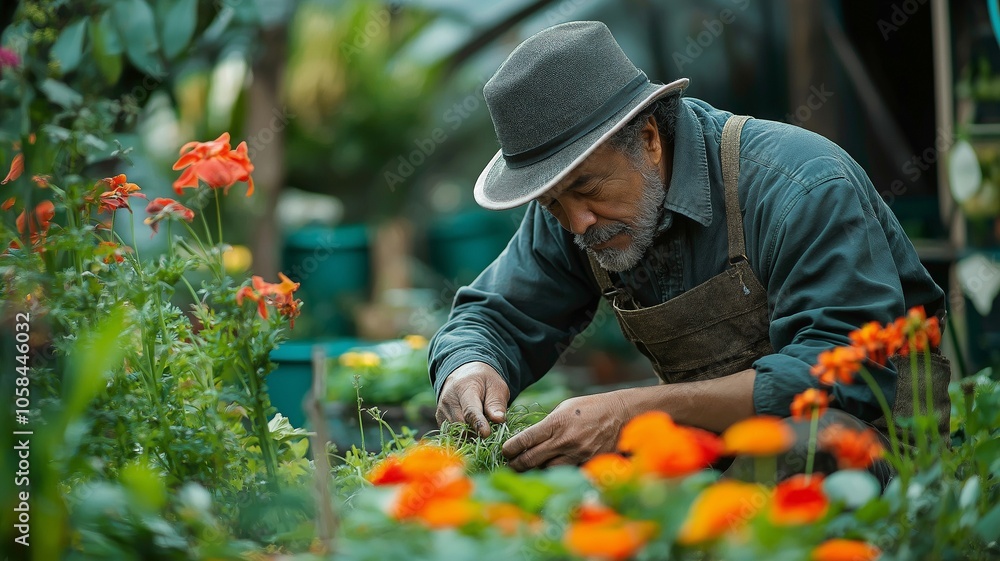 An expert gardener is working in the garden. An expert gardener is working in the garden.