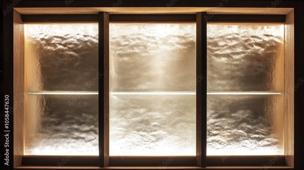 Naklejka premium Water cabinet with frosted glass panels, a subtle light glow inside, showcasing elegant design.