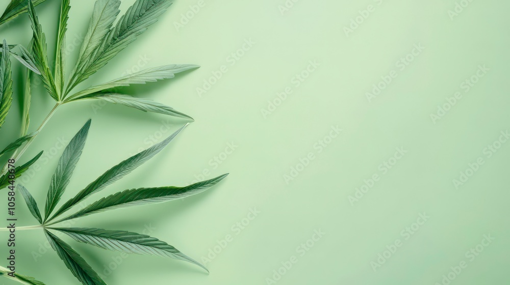A close-up of cannabis leaves on a soft green background. A close-up of cannabis leaves on a soft green background.