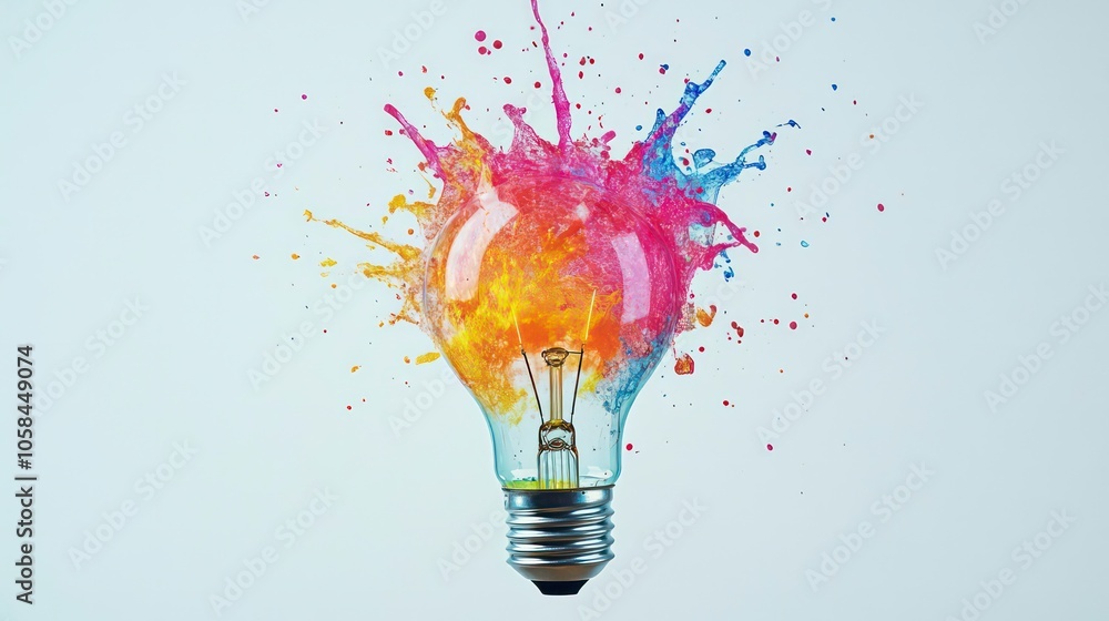 A light bulb surrounded by vibrant splashes of color, symbolizing creativity and ideas. A light bulb surrounded by vibrant splashes of color, symbolizing creativity and ideas.