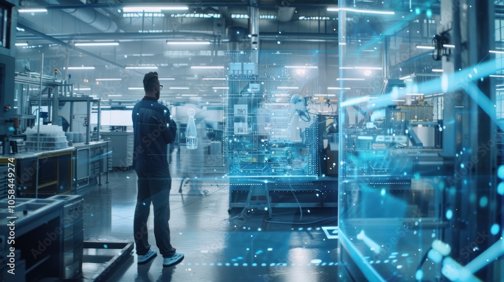 Engineer Analyzing Industrial Automation with Augmented Reality Engineer Analyzing Industrial Automation with Augmented Reality
