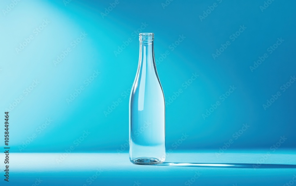 Commercial close-up shot of a glass bottle of milk against a bold blue background, featuring bright studio lighting to accentuate the clean white of the milk Commercial close-up shot of a glass bottle of milk against a bold blue background, featuring bright studio lighting to accentuate the clean white of the milk