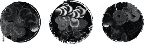 Vector rough edges badges set .Grunge set of textured black labels . Pack of vector stickers. Grunge circle stamps, insignias, labels, tags for your design. Grunge textured black vector rubber stamps