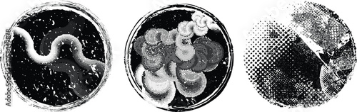 Vector rough edges badges set .Grunge set of textured black labels . Pack of vector stickers. Grunge circle stamps, insignias, labels, tags for your design. Grunge textured black vector rubber stamps