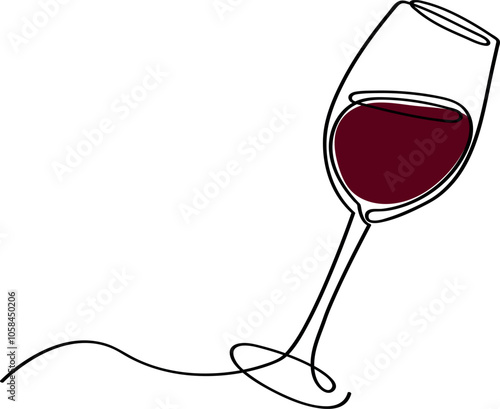 Simple One Line Drawing of a Wine Glass with Red Wine