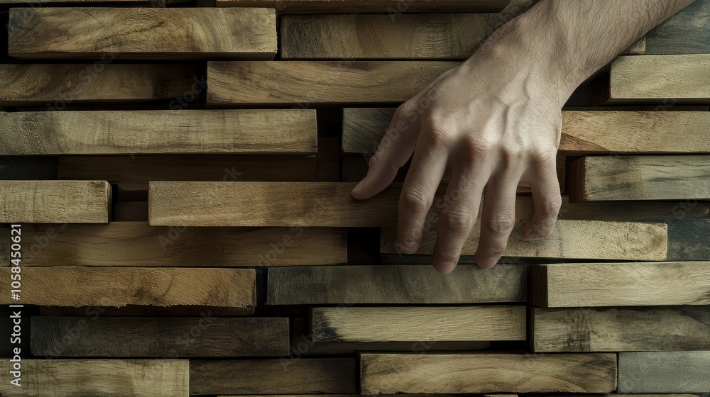 Hand arranging wood block stacking as step stair. Ladder career path concept for business growth success process Hand arranging wood block stacking as step stair. Ladder career path concept for business growth success process