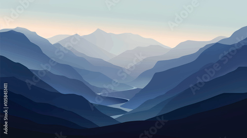  A valley with distant mountains. silhouette illustration