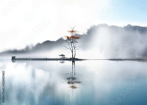 Abstract artistic background hand-painted, Chinese style, artistic conception landscape painting