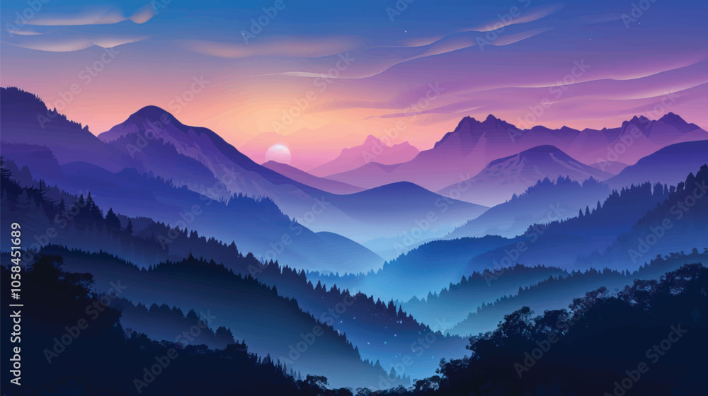 Fototapeta premium A valley with distant mountains. silhouette illustration
