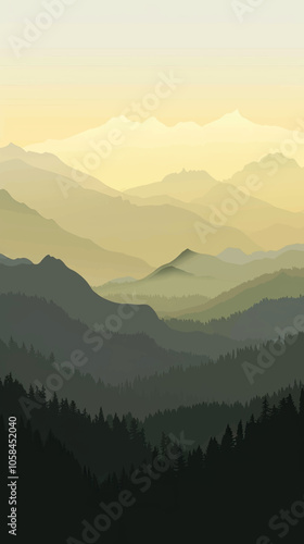  A valley with distant mountains. silhouette illustration