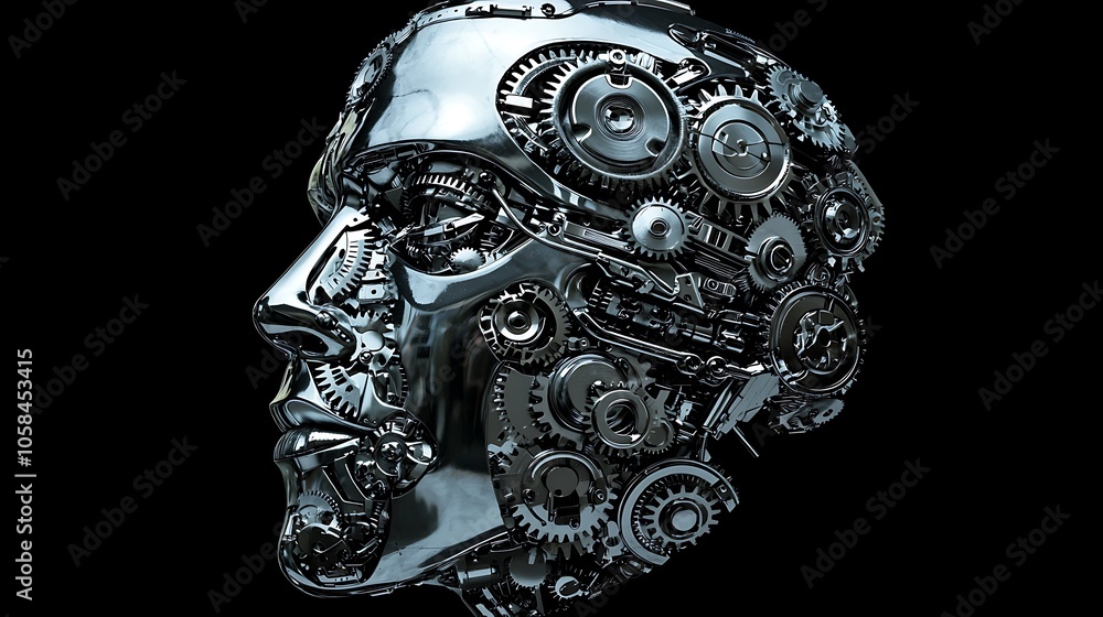 Metallic Gears Head Robot AI Cyborg Machine Concept Metallic Gears Head Robot AI Cyborg Machine Concept