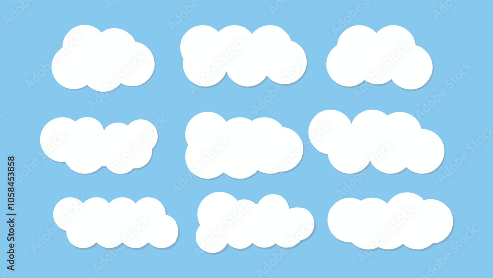 set of clouds on blue background set of clouds on blue background