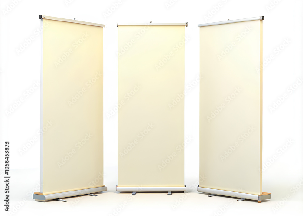 Set of Blank white Roll up banner stand, Side, Front - isolated on white background Set of Blank white Roll up banner stand, Side, Front - isolated on white background