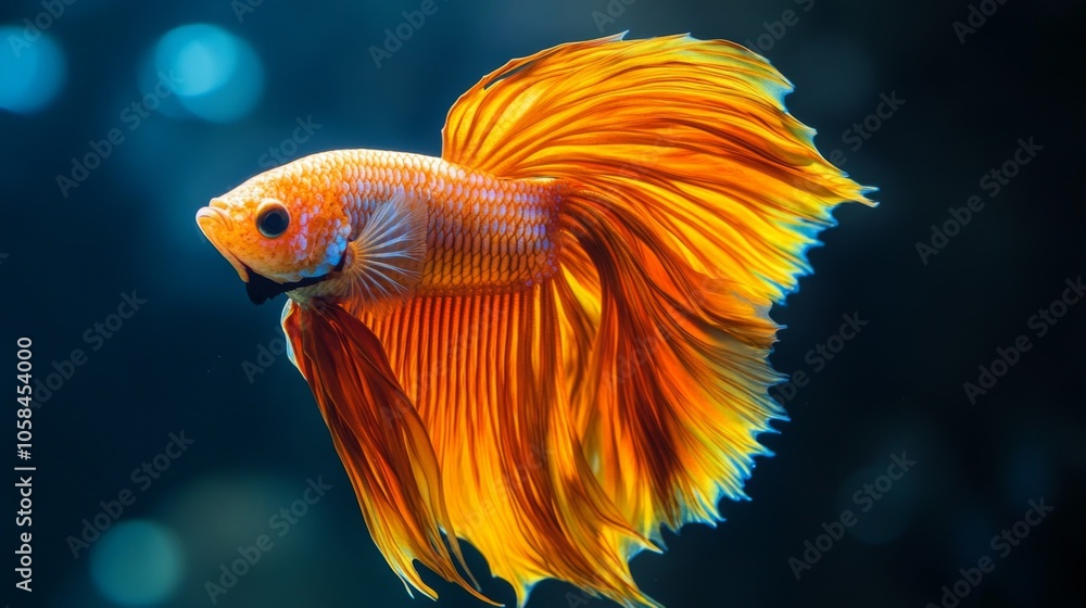 Vibrant Orange Betta Fish with Flowing Fins Vibrant Orange Betta Fish with Flowing Fins