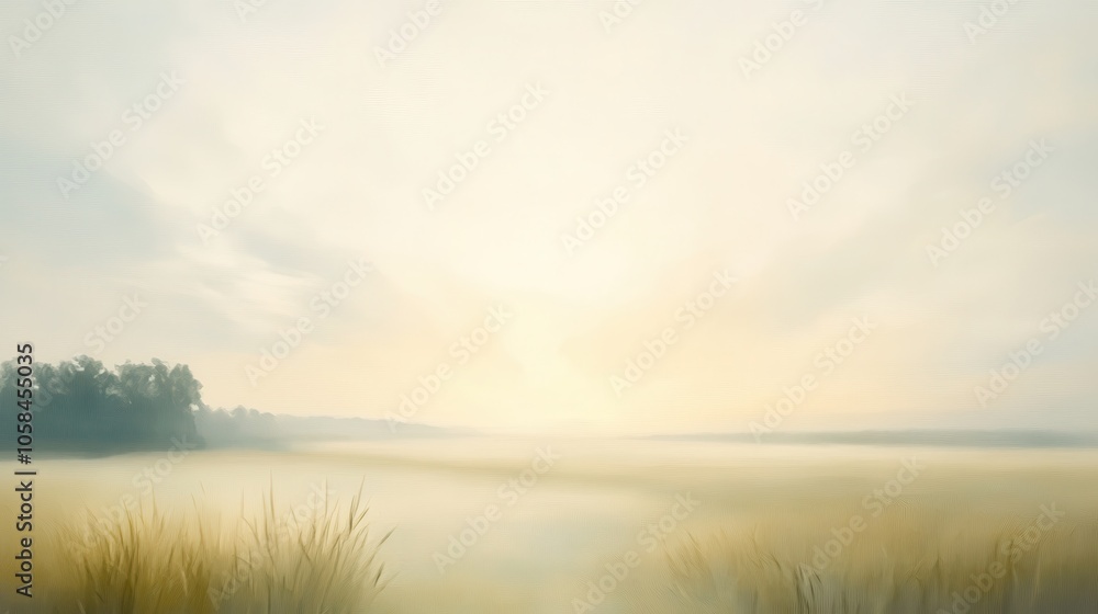 Fototapeta premium A painting of a field with a sun in the sky